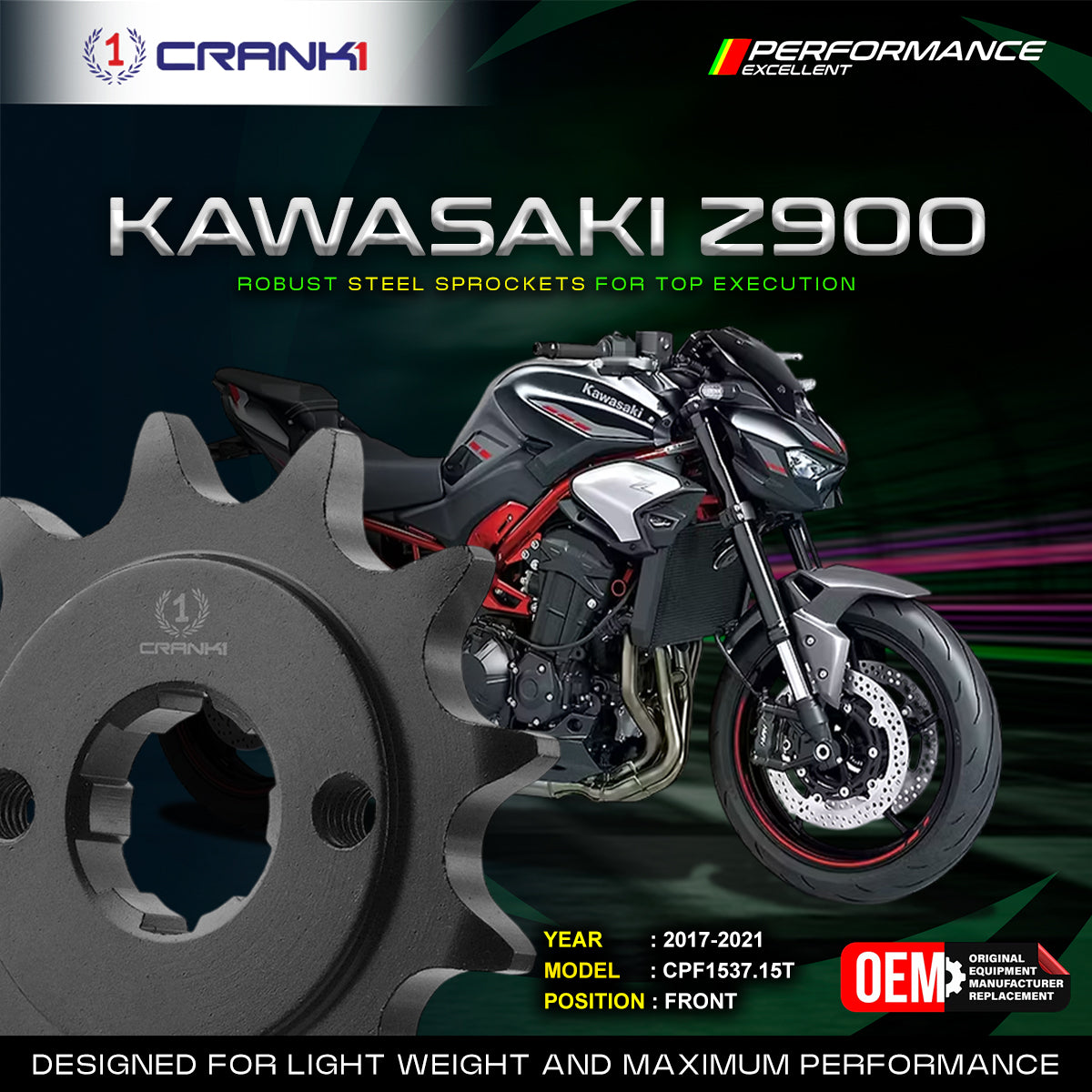 CRANK1 SPROCKET FRONT KAWASAKI Z900 (2017-2021)-CPF1537.15T