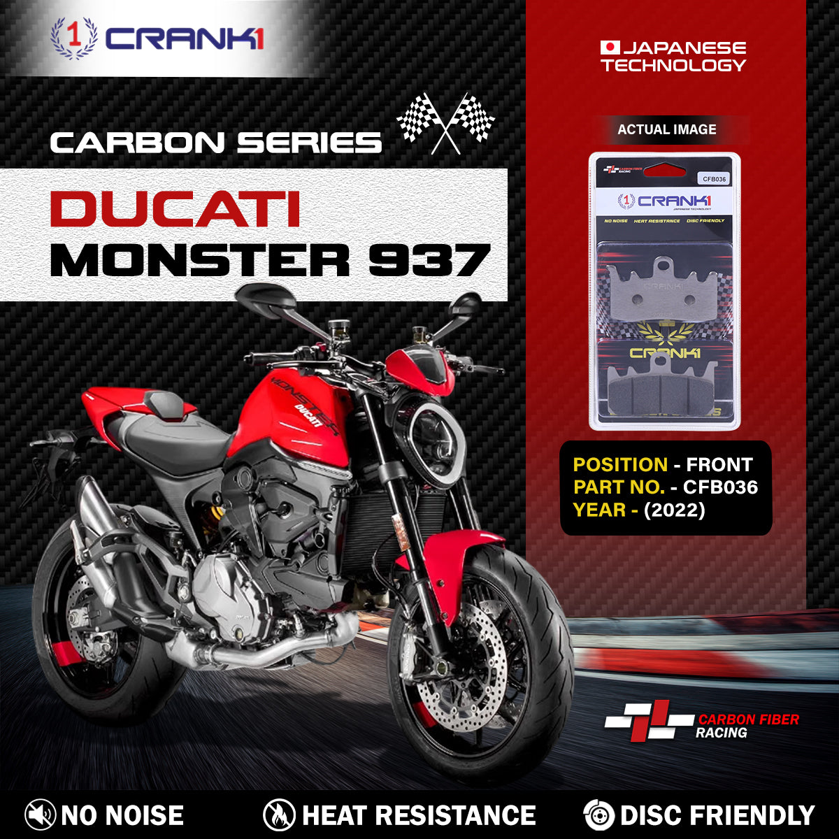 Carbon Brake Pads For Ducati Monster 937 (2022) - Front - CFB036 - 2 Sets - CRANK1