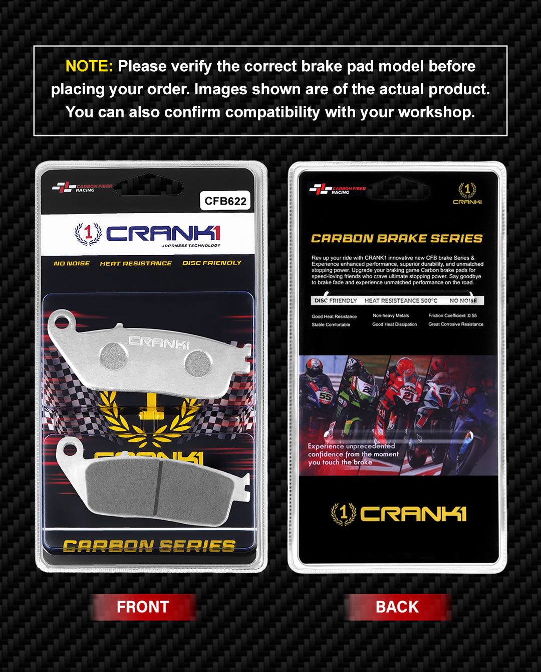 Carbon Brake Pads For Suzuki V-Strom 800DE (2024 Onwards) - Front - CFB622 - 2 Sets - CRANK1