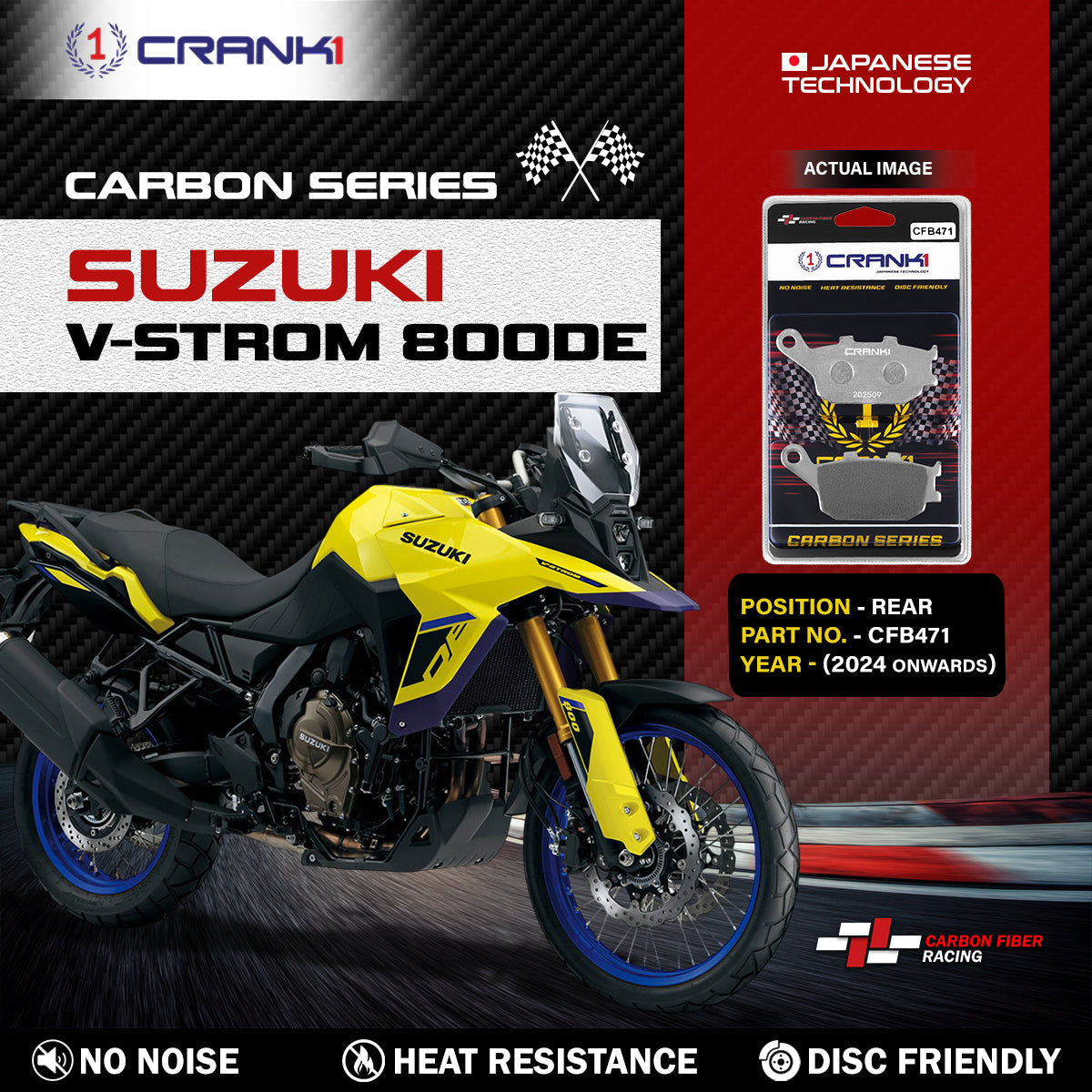 Carbon Brake Pads For Suzuki V-Strom 800DE (2024 Onwards) - Rear - CFB471 - 1 Set - CRANK1