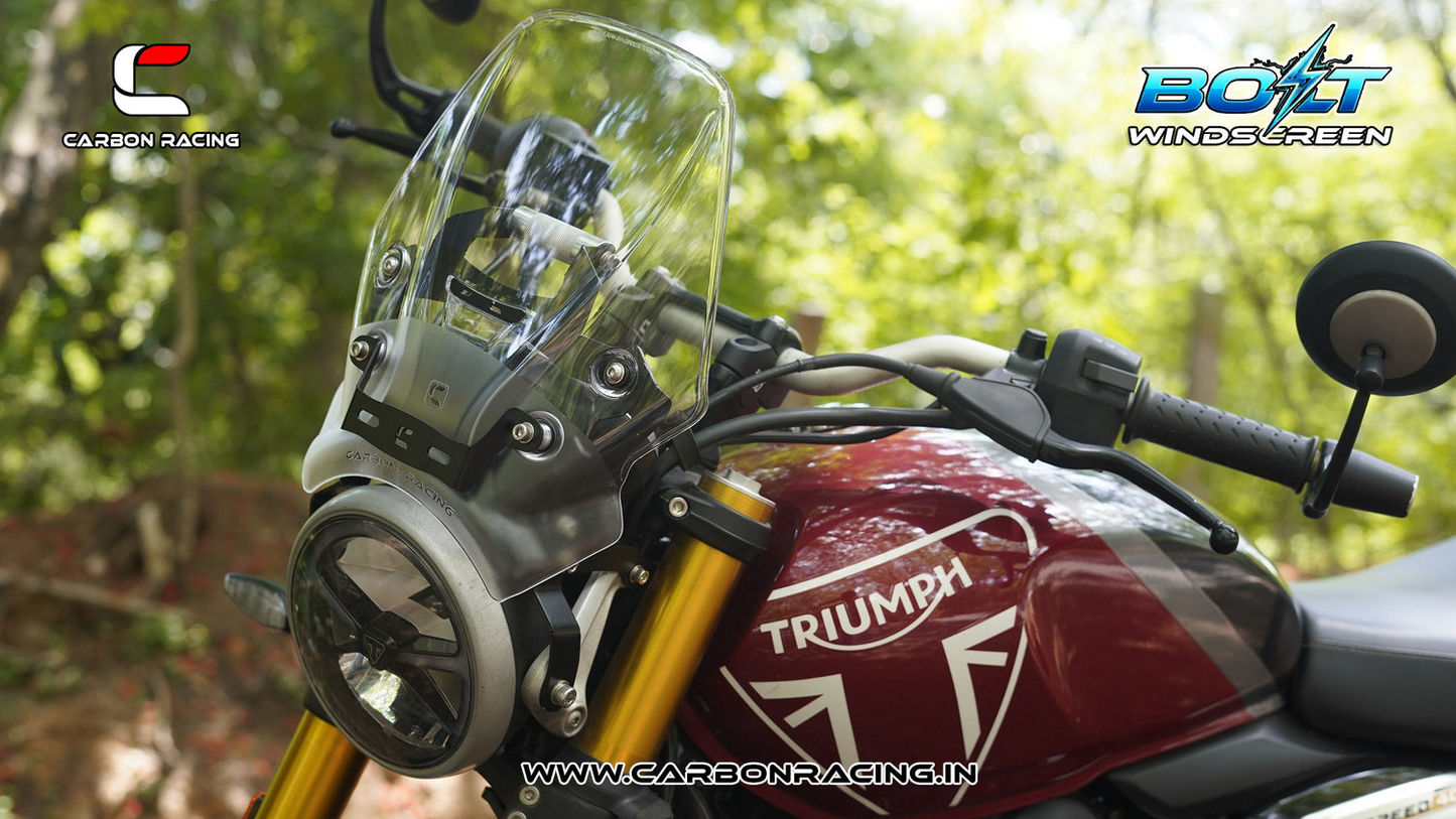 Carbon Racing BOLT Windscreen For Triumph Speed 400 - Clear (Windshield + Integrated GPS Mount + Number Plate Holder) - CRSPEED400