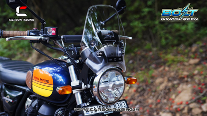 Carbon Racing BOLT Windscreen for Royal Enfield Interceptor 650 - Clear (Windshield + Integrated GPS Mount + Number Plate Holder)