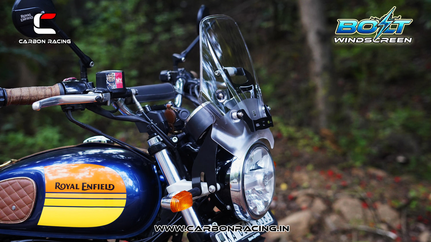 Carbon Racing BOLT Windscreen for Royal Enfield Interceptor 650 - Clear (Windshield + Integrated GPS Mount + Number Plate Holder)