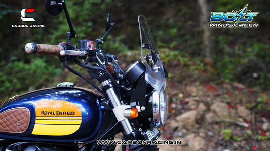 Carbon Racing BOLT Windscreen for Royal Enfield Interceptor 650 - Clear (Windshield + Integrated GPS Mount + Number Plate Holder)