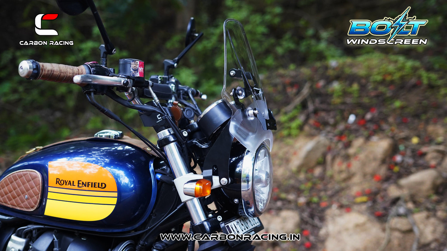 Carbon Racing BOLT Windscreen for Royal Enfield Interceptor 650 - Clear (Windshield + Integrated GPS Mount + Number Plate Holder)