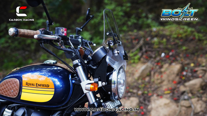 Carbon Racing BOLT Windscreen for Royal Enfield Interceptor 650 - Clear (Windshield + Integrated GPS Mount + Number Plate Holder)