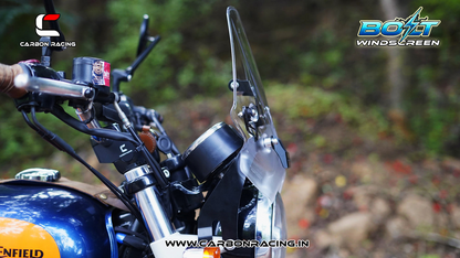 Carbon Racing BOLT Windscreen for Royal Enfield Interceptor 650 - Clear (Windshield + Integrated GPS Mount + Number Plate Holder)