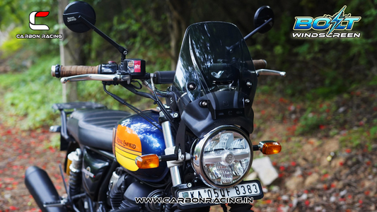 Carbon Racing BOLT Windscreen for Royal Enfield Interceptor 650 - Smoked (Windshield + Integrated GPS Mount + Number Plate Holder)