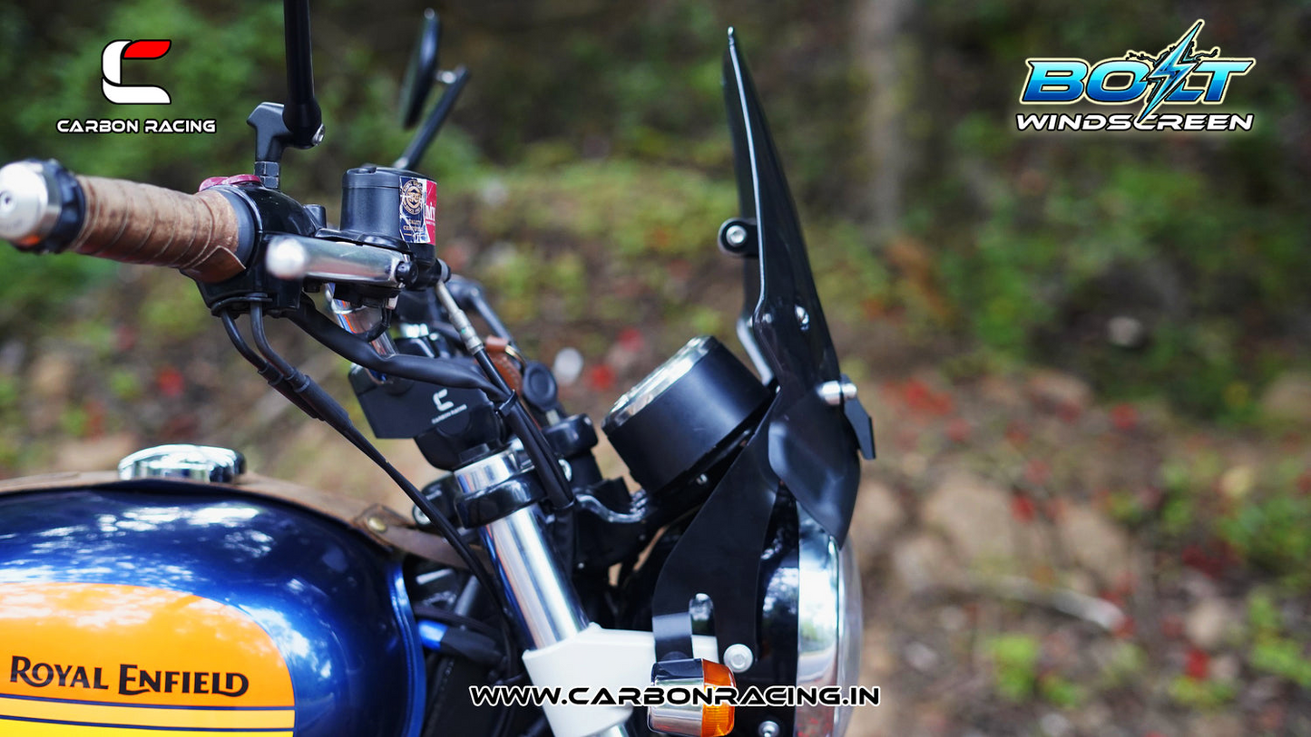 Carbon Racing BOLT Windscreen for Royal Enfield Interceptor 650 - Smoked (Windshield + Integrated GPS Mount + Number Plate Holder)