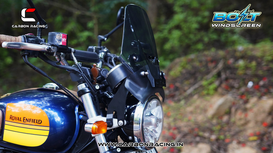 Carbon Racing BOLT Windscreen for Royal Enfield Interceptor 650 - Smoked (Windshield + Integrated GPS Mount + Number Plate Holder)