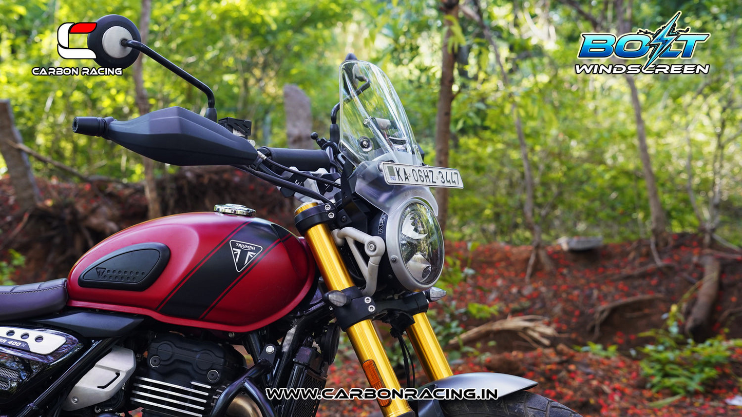 Carbon Racing BOLT Windscreen for Triumph Scrambler 400X - Clear (With Integrated GPS Mount + Number Plate Holder) - CRTSCRAM
