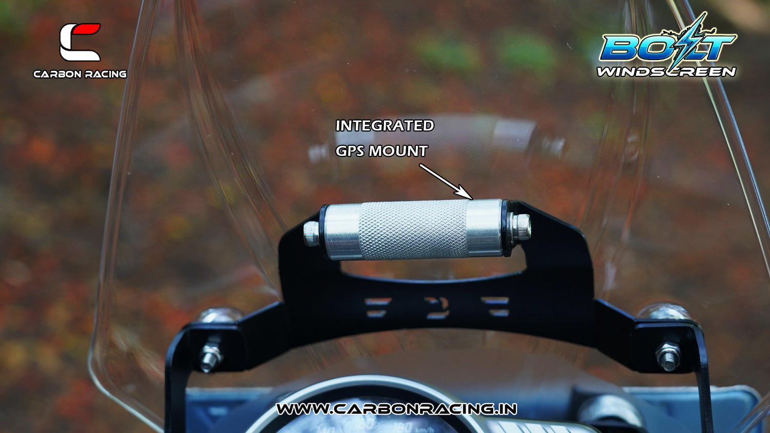 Carbon Racing BOLT Windscreen for Triumph Scrambler 400X - Clear (With Integrated GPS Mount + Number Plate Holder) - CRTSCRAM