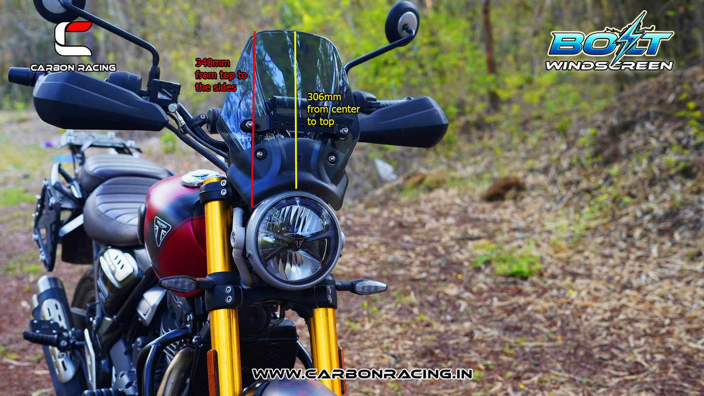 Carbon Racing BOLT Windscreen for Triumph Scrambler 400X - Clear (With Integrated GPS Mount + Number Plate Holder) - CRTSCRAM