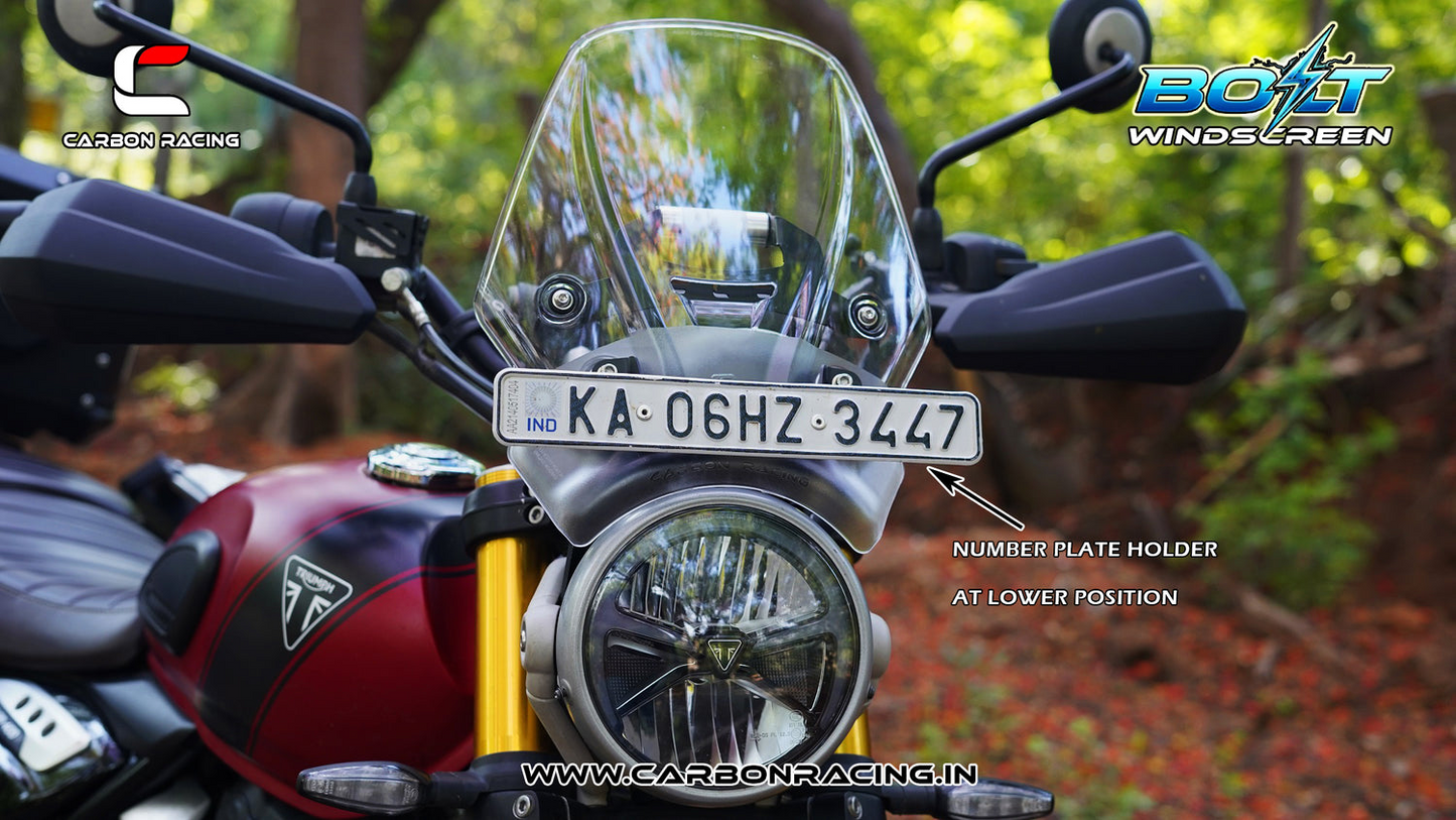 Carbon Racing BOLT Windscreen for Triumph Scrambler 400X - Clear (With Integrated GPS Mount + Number Plate Holder) - CRTSCRAM