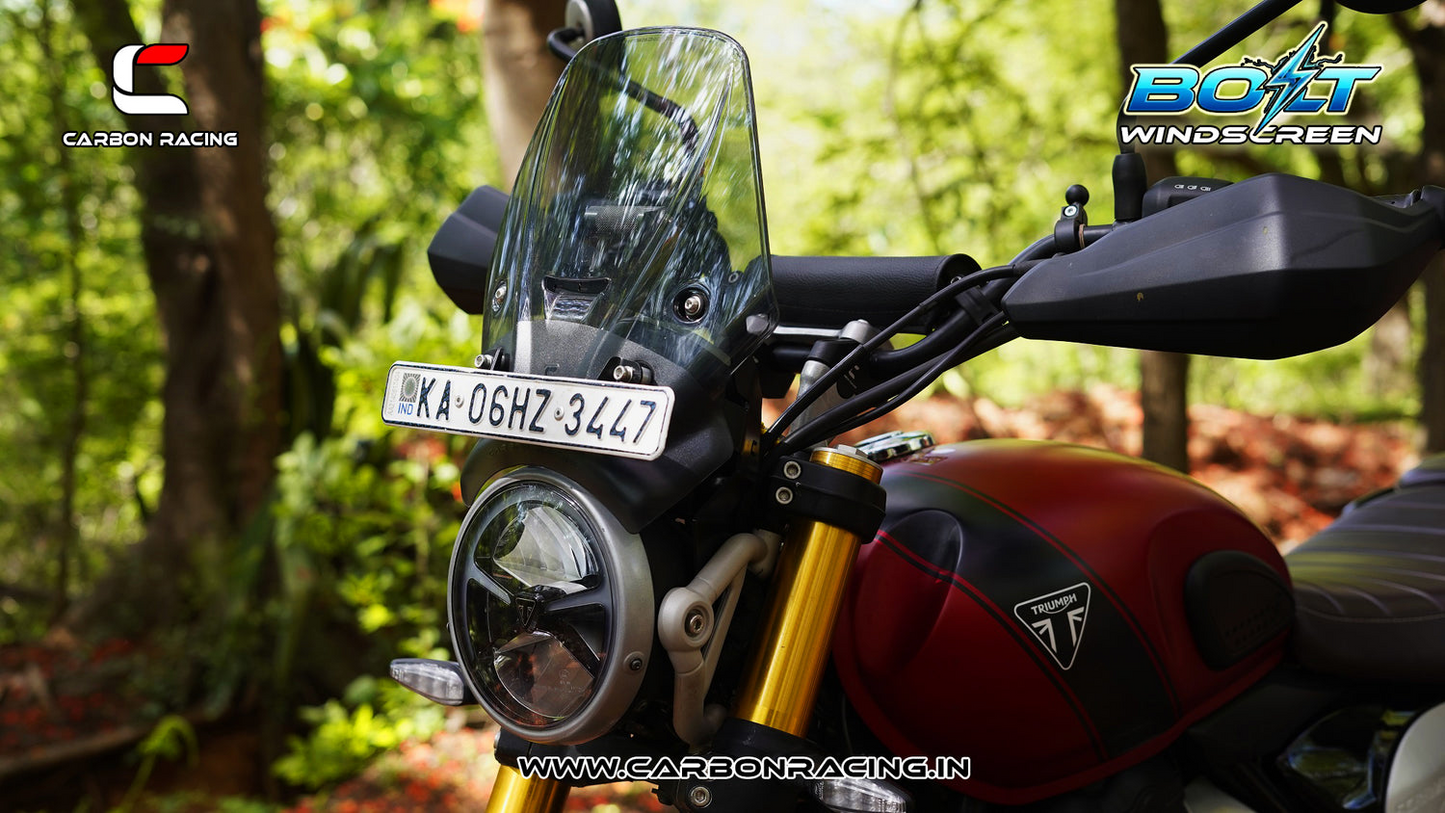 Carbon Racing BOLT Windscreen for Triumph Scrambler 400X - Smoked (With Integrated GPS Mount + Number Plate Holder) - CRTSCRAM