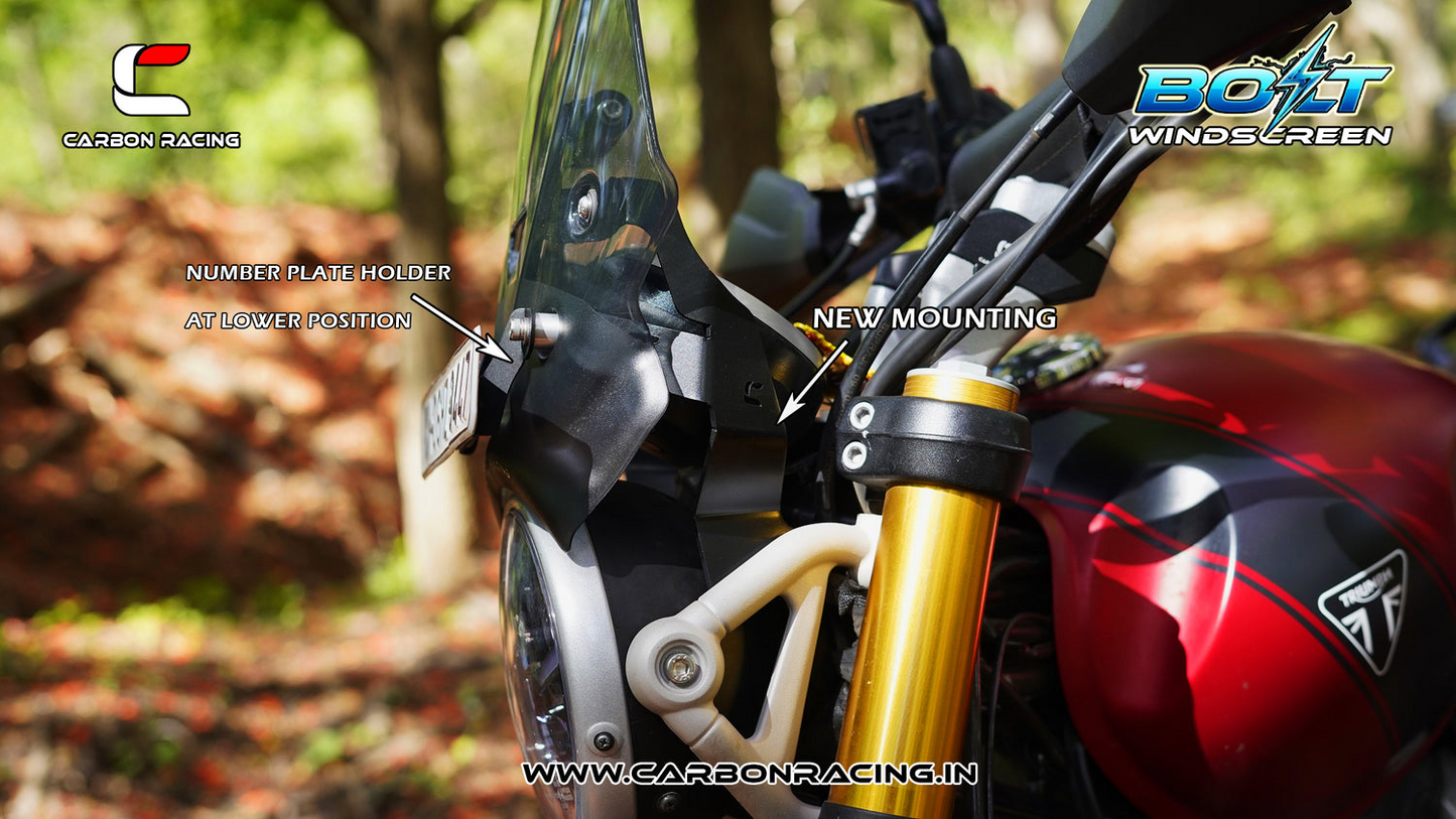 Carbon Racing BOLT Windscreen for Triumph Scrambler 400X - Smoked (With Integrated GPS Mount + Number Plate Holder) - CRTSCRAM