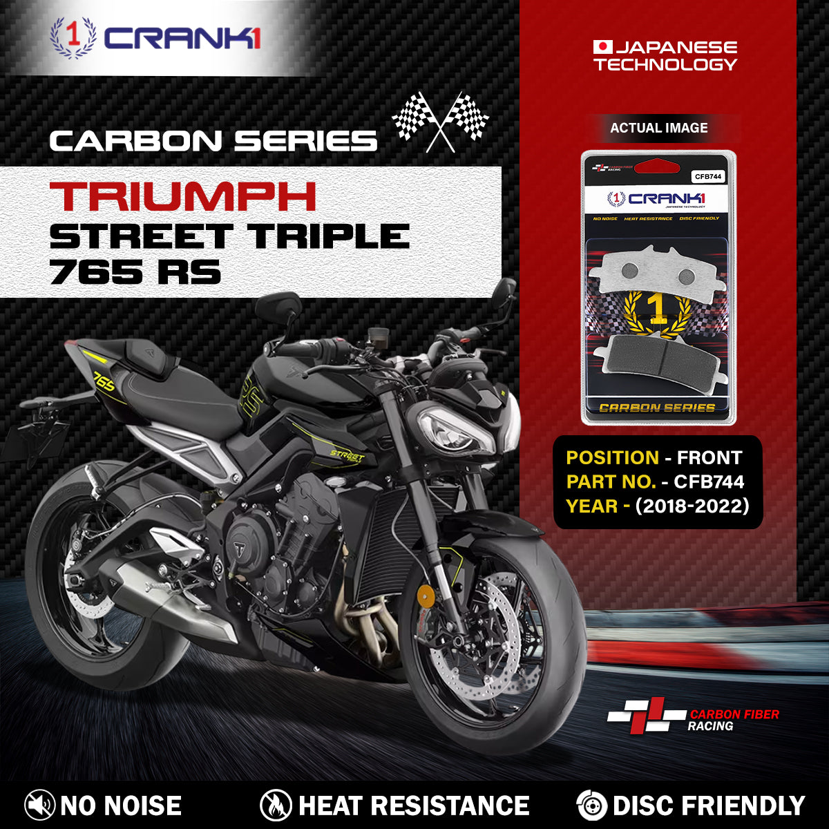 Carbon Brake Pads For Triumph Street Triple 765 RS (2018-2022) - Front - CFB744 - 2 Sets - CRANK1