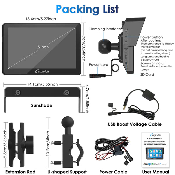 Carpuride W502 Wireless Portable Dual Bluetooth Waterproof IP67 Motorcycle Stereo - Riders Junction