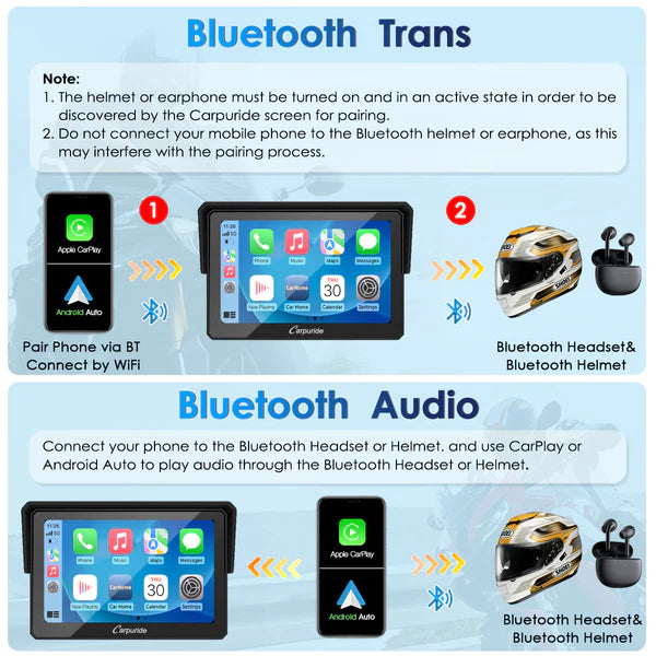 Carpuride W502 Wireless Portable Dual Bluetooth Waterproof IP67 Motorcycle Stereo - Riders Junction