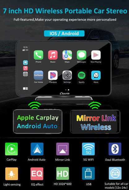 Carpuride W701 Plus Portable Wireless Car Stereo with Backup Camera, Support Install Apps - Riders Junction
