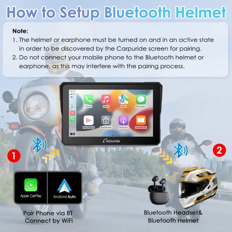Carpuride W702 Wireless Portable Dual Bluetooth Waterproof IP67 Motorcycle Bluetooth Screen (on pre order) - Riders Junction