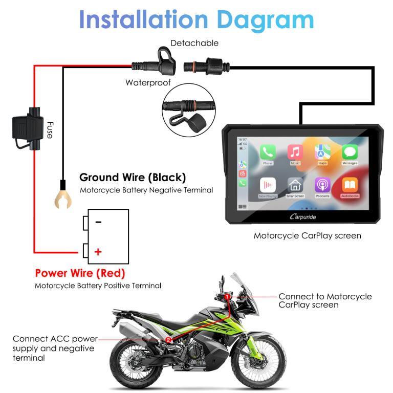 Carpuride W702 Wireless Portable Dual Bluetooth Waterproof IP67 Motorcycle Bluetooth Screen (on pre order) - Riders Junction