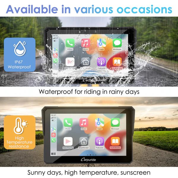 Carpuride W702 Wireless Portable Dual Bluetooth Waterproof IP67 Motorcycle Bluetooth Screen (on pre order) - Riders Junction