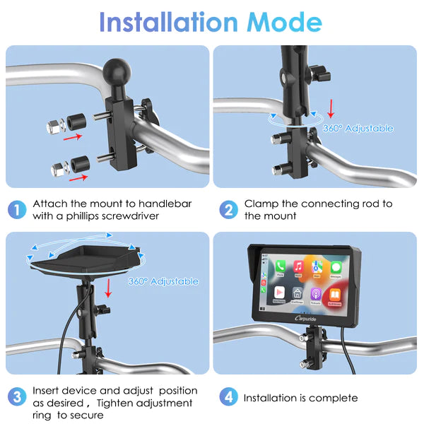 Carpuride W702 Wireless Portable Dual Bluetooth Waterproof IP67 Motorcycle Bluetooth Screen (on pre order) - Riders Junction
