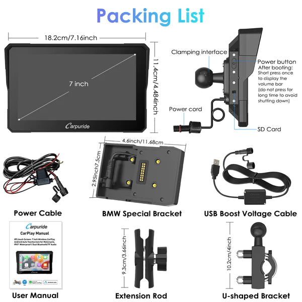 Carpuride W702B Wireless Portable Motorcycle Stereo with BMW Motorcycles Bracket