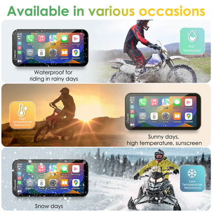 Carpuride Universal W603D with TPMS Wireless Portable Motorcycle Stereo with HD Dual Cameras