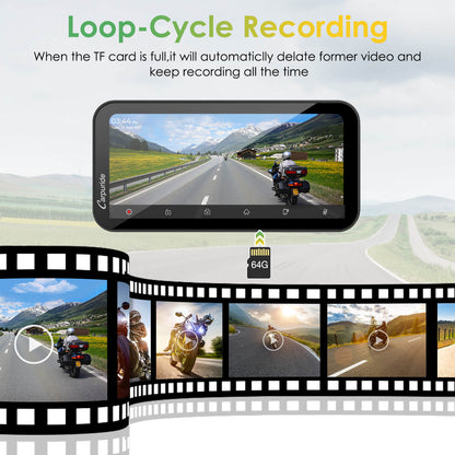 Carpuride Universal W603D with TPMS Wireless Portable Motorcycle Stereo with HD Dual Cameras