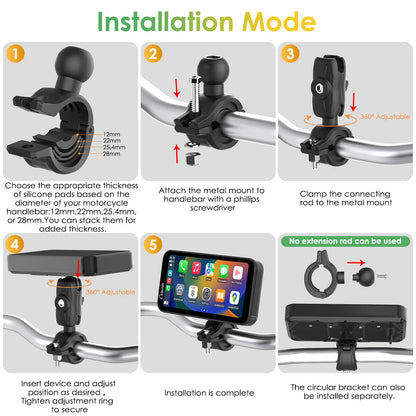 Carpuride Universal W603D with TPMS Wireless Portable Motorcycle Stereo with HD Dual Cameras