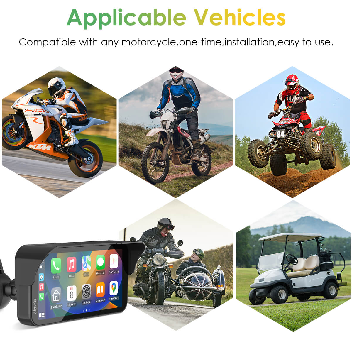 Carpuride Universal W603D with TPMS Wireless Portable Motorcycle Stereo with HD Dual Cameras