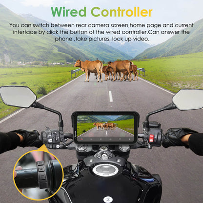 Carpuride Universal W603D with TPMS Wireless Portable Motorcycle Stereo with HD Dual Cameras