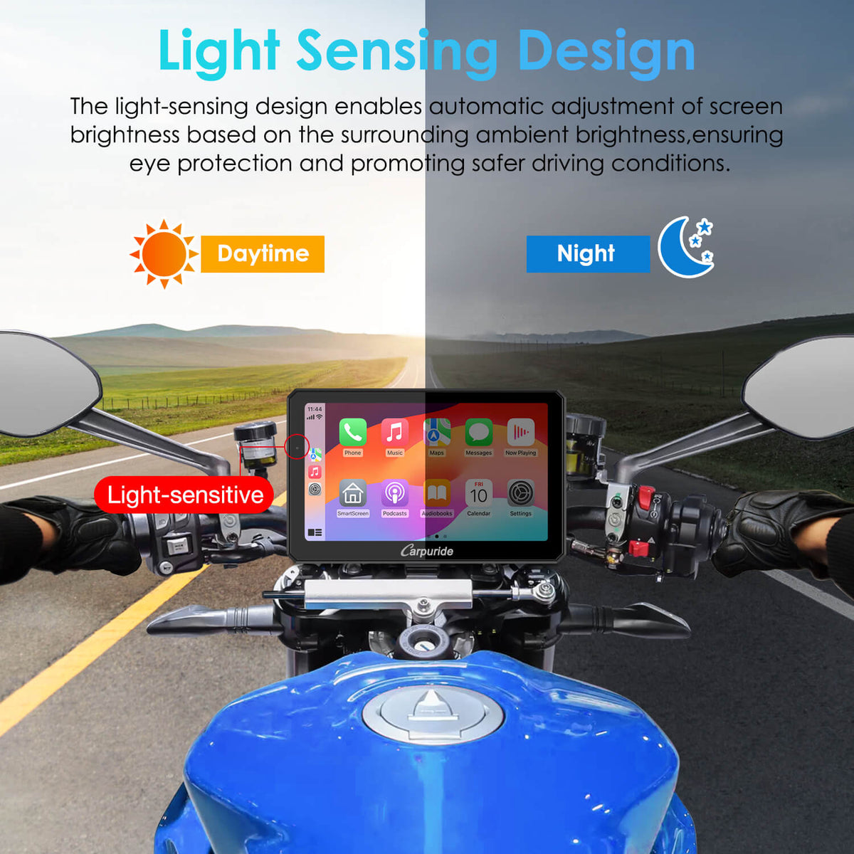 Carpuride Universal W712D with TPMS Rotatable Motorcycle Stereo with GPS Navigation & Dash Cam