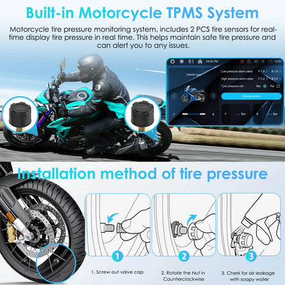 Carpuride Universal W712D with TPMS Rotatable Motorcycle Stereo with GPS Navigation & Dash Cam
