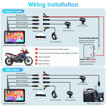 Carpuride Universal W712D with TPMS Rotatable Motorcycle Stereo with GPS Navigation & Dash Cam