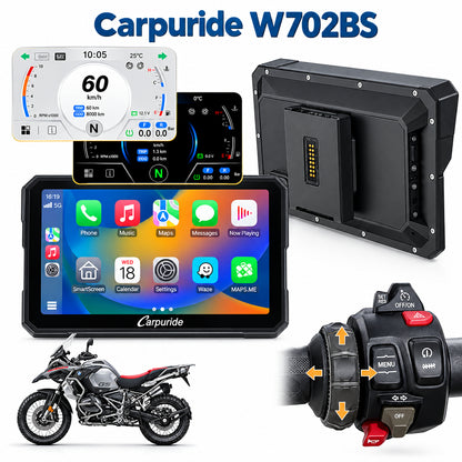 Carpuride W702BS (7 Inch) BMW Motorcycle CarPlay with OEM Controller Integration