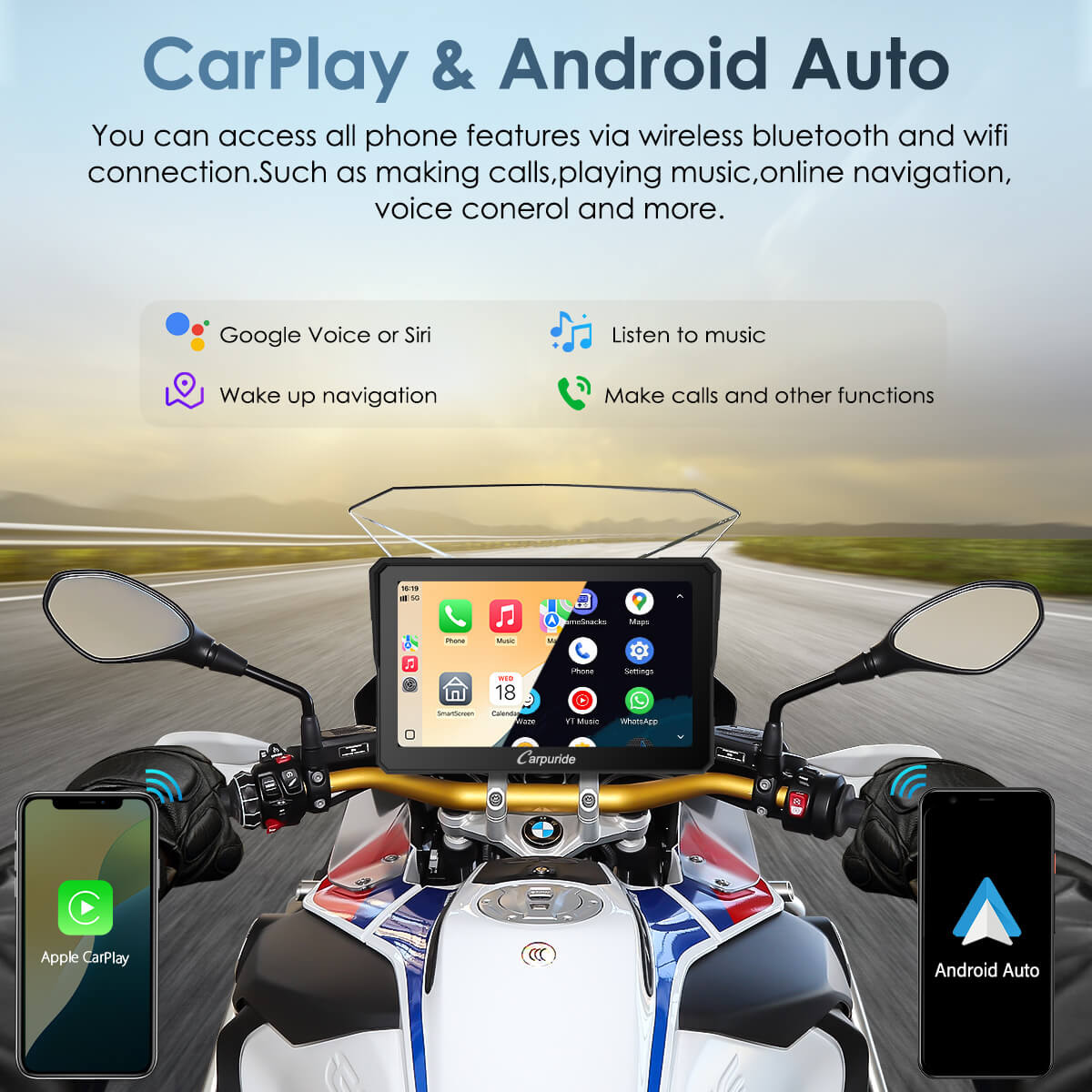Carpuride W702BS (7 Inch) BMW Motorcycle CarPlay with OEM Controller Integration