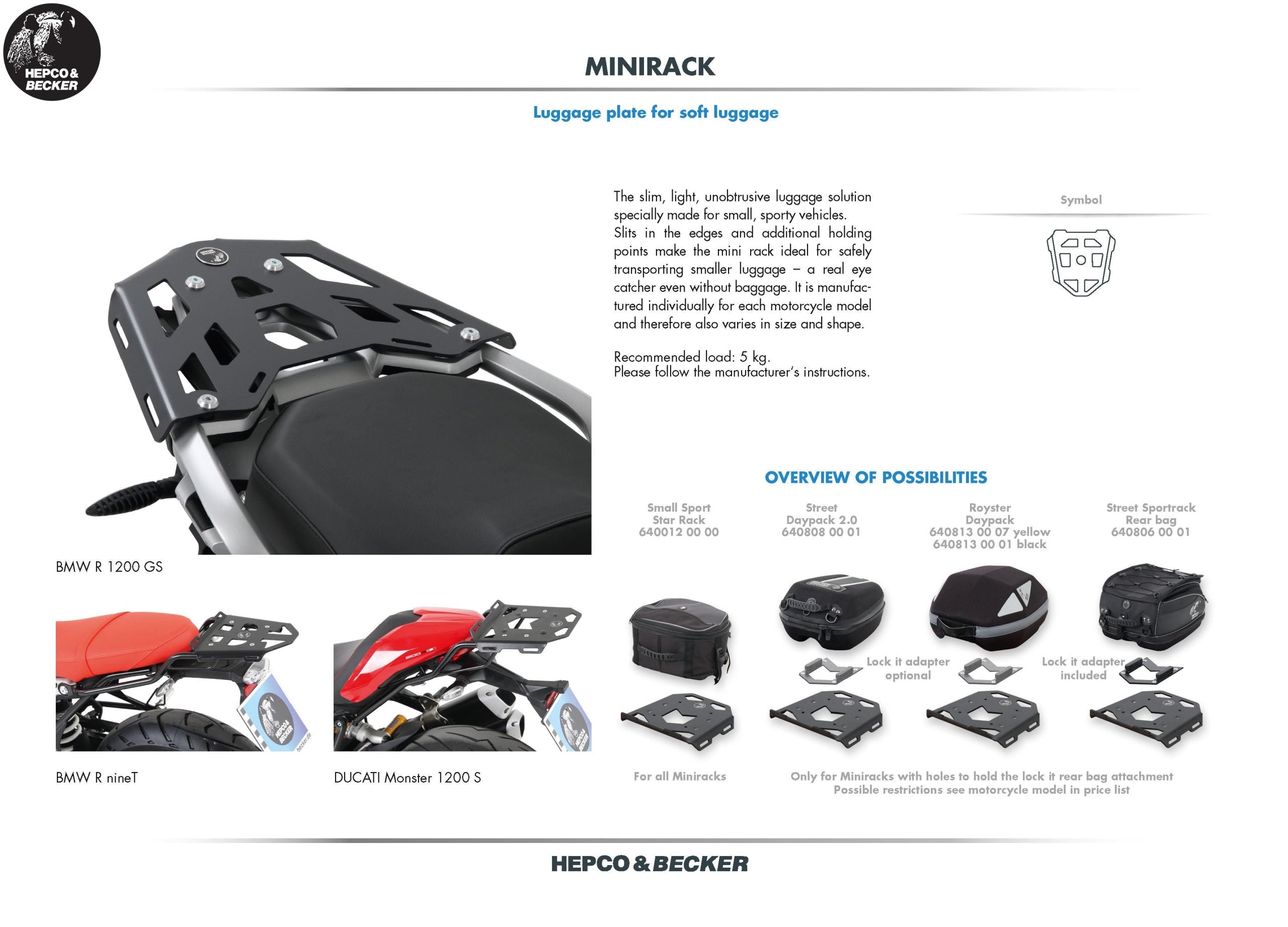 Carrier Mini Luggage Rack Ducati Monster 821 - Hepco Becker