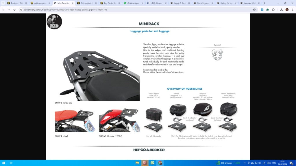 Carrier Mini Rack Ducati Hypermotard 950 / SP - Hepco Becker - 6607577 01 01 - Riders Junction