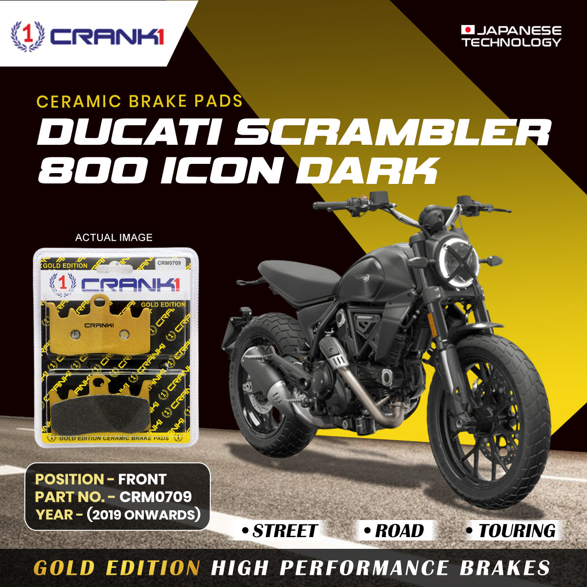 Ceramic Brake Pads For Ducati Scrambler 800 Icon (2019 Onwards) - Front - CRM0709 - 2 Sets CRANK1