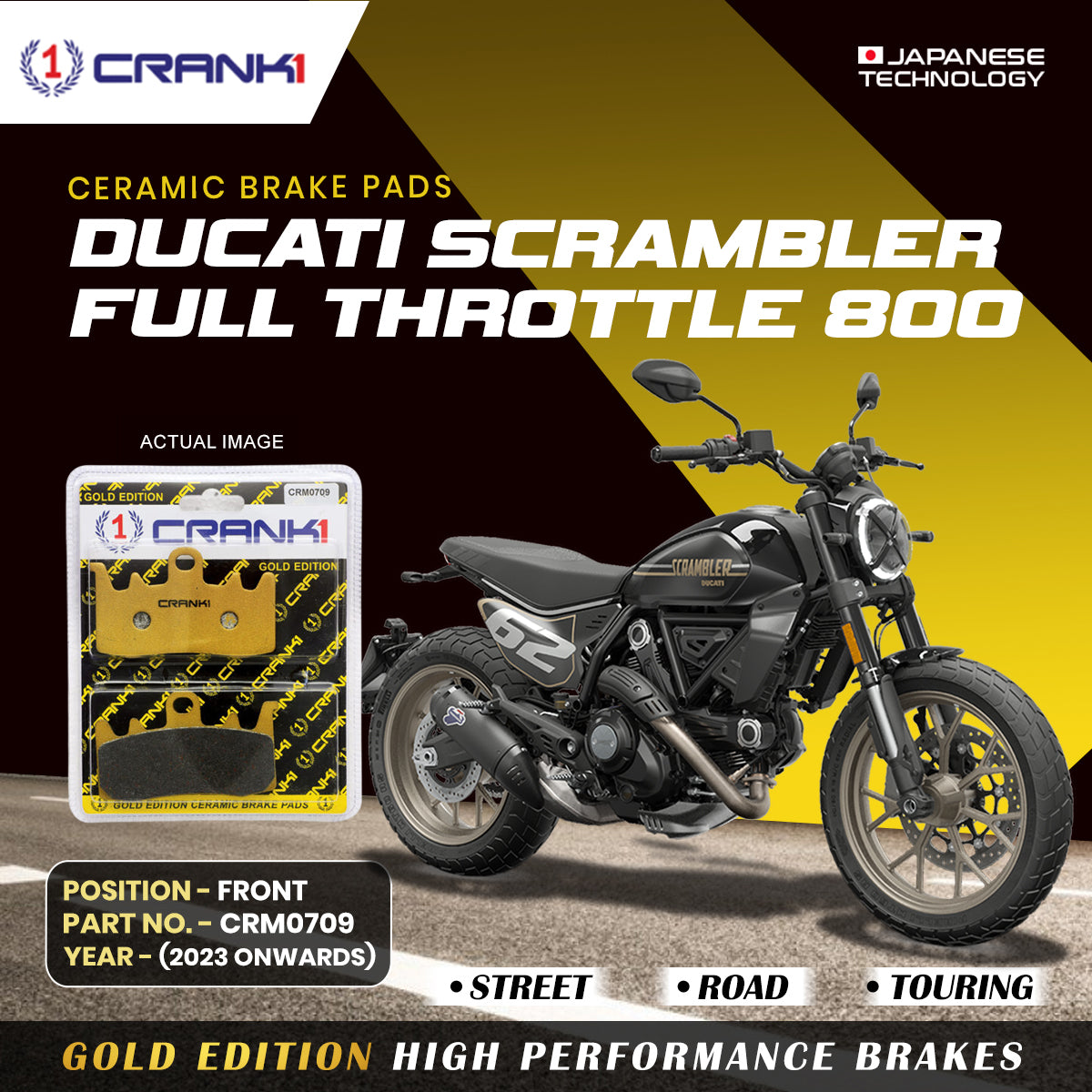 Ceramic Brake Pads For Ducati Scrambler Full Throttle 800 (2023 Onwards) - Front - CRM0709 - 2 Sets CRANK1