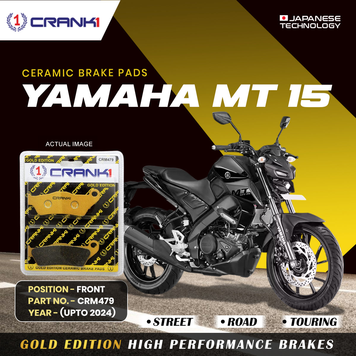 Ceramic Brake Pads For Yamaha MT-15 (Upto 2024) - Front - CRM479 - 1 Set - CRANK1