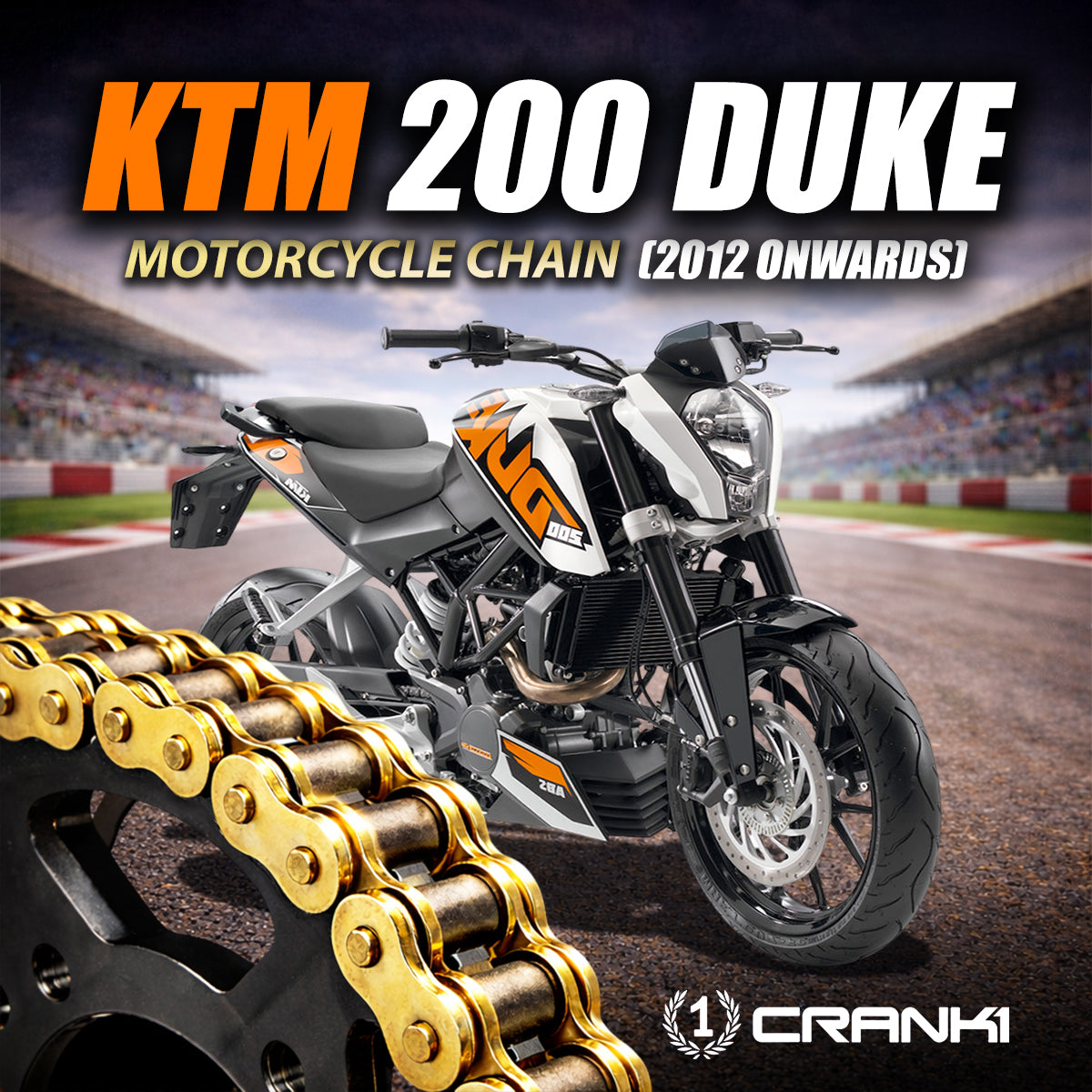 Chain For KTM 200 Duke (2012 Onwards) - 520 Pitch x 118 Links Gold (ZVMX) - CRANK1