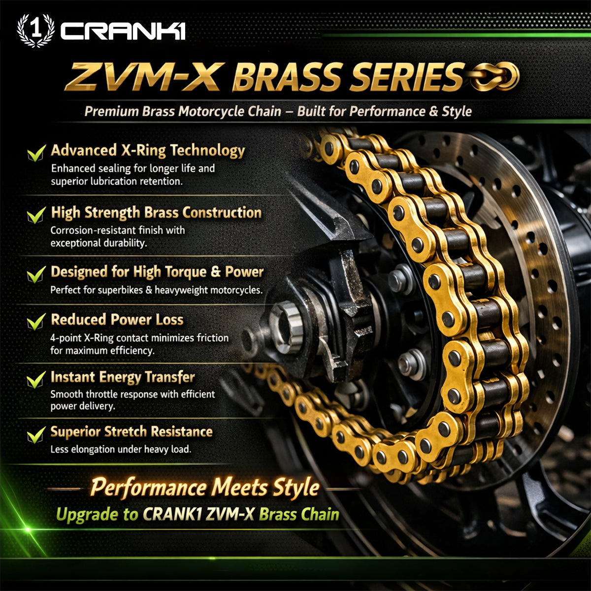 Chain For Honda CB500X (2019-2023) - 520 Pitch x 112 Links Gold (ZVMX) - CRANK1
