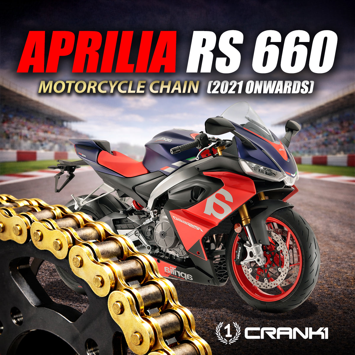 Chain For Aprilia RS 660 (2021 Onwards) - 525 Pitch x 110 Links Gold (ZVMX) - CRANK1