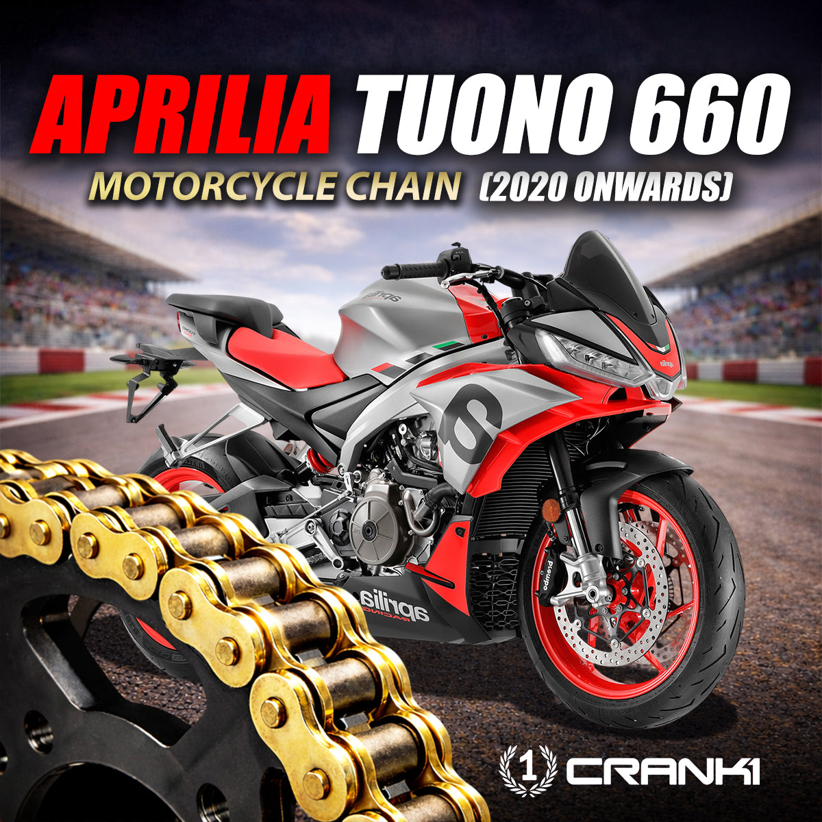 Chain For Aprilia Tuono 660 (2020 Onwards) - 525 Pitch x 110 Links Gold (ZVMX) - CRANK1