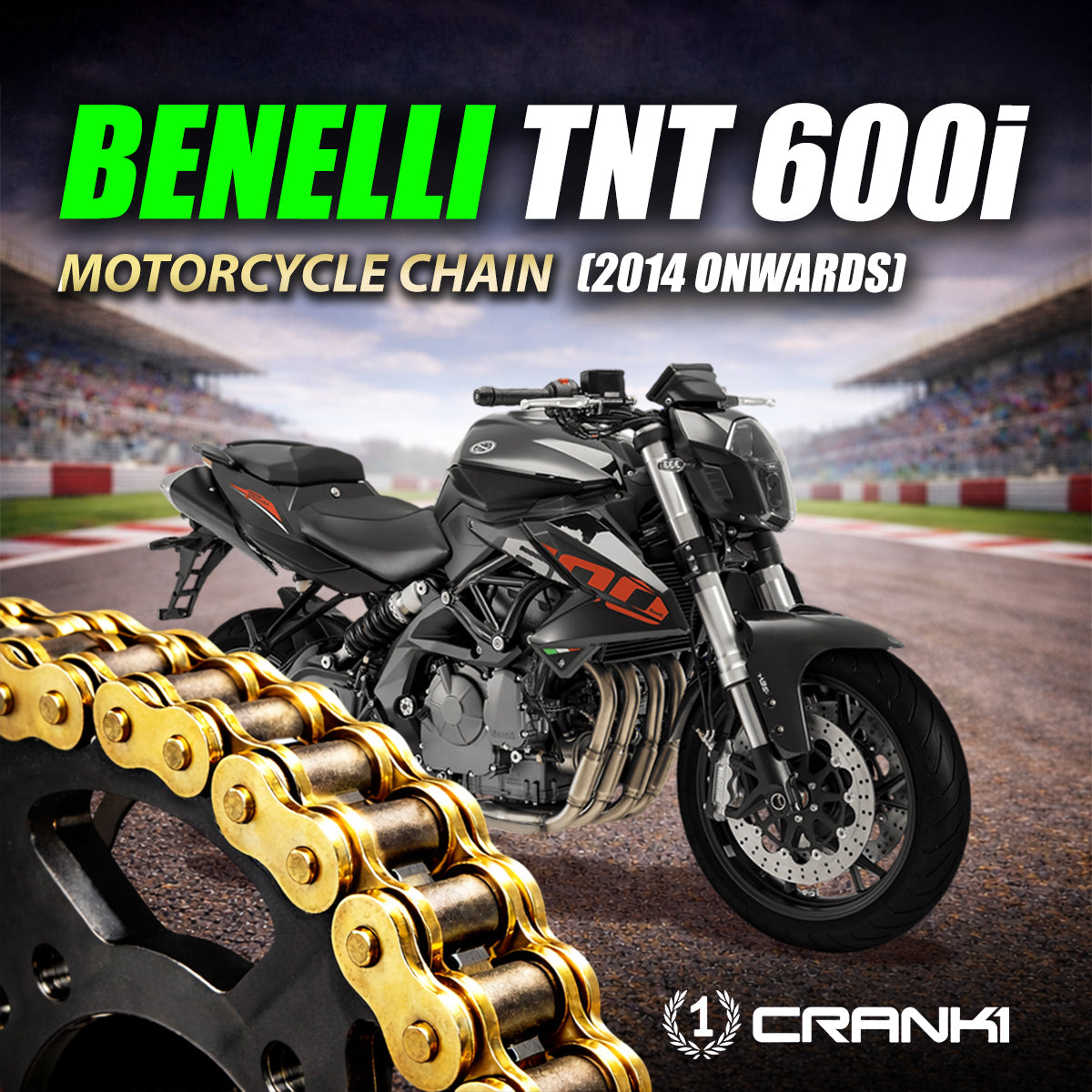 Chain For Benelli TNT 600i (2014 Onwards) - 525 Pitch x 118 Links Gold (ZVMX) - CRANK1