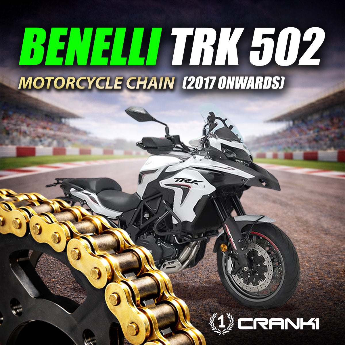 Chain For Benelli TRK 502 (2017 Onwards) - 525 Pitch x 114 Links Gold (ZVMX) - CRANK1